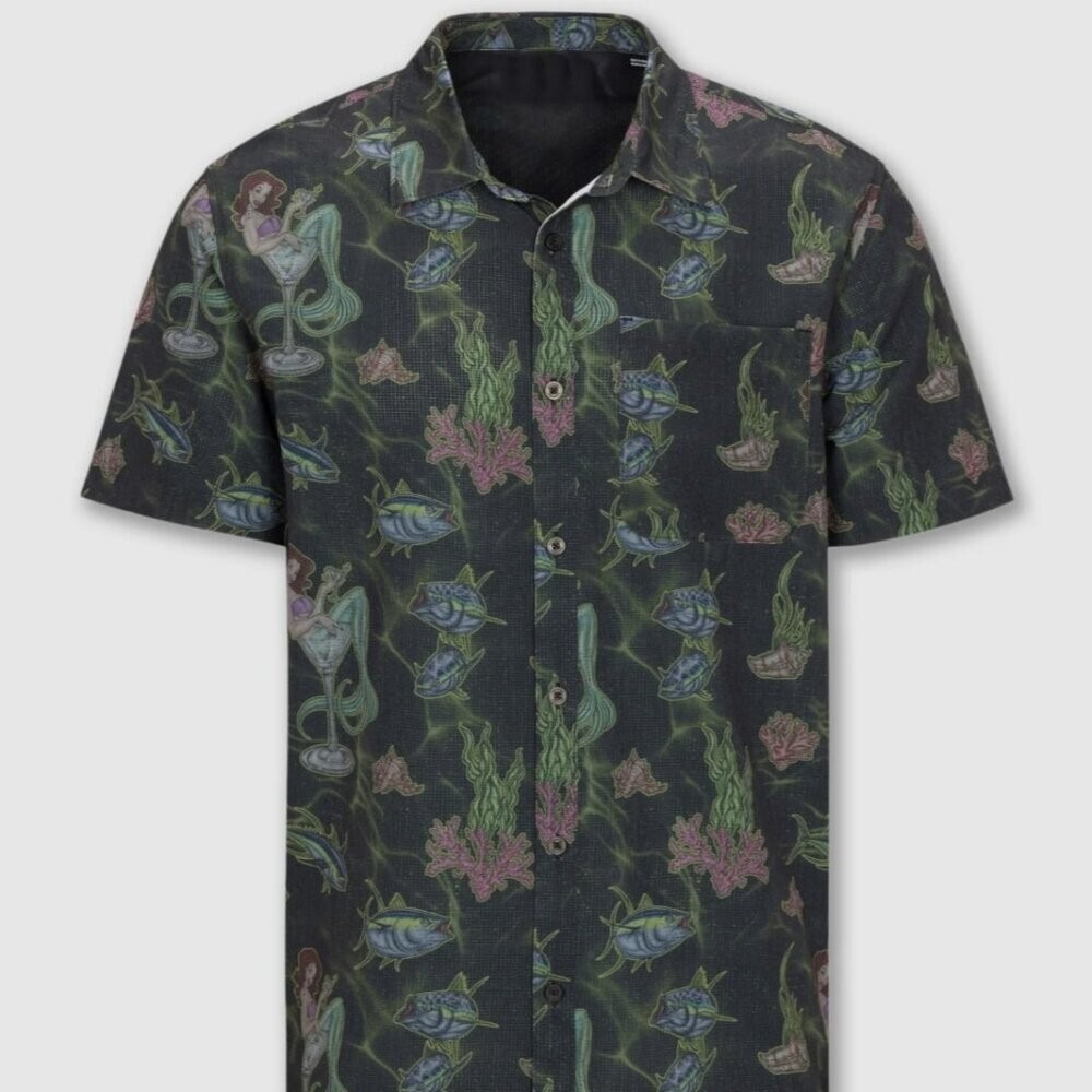 Psycho Tuna‎ Mermaid Mixer Short Sleeve Button Up Shirt Size Medium New in Bag